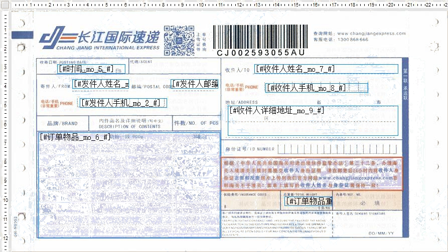 长江国际速递2号打印模板